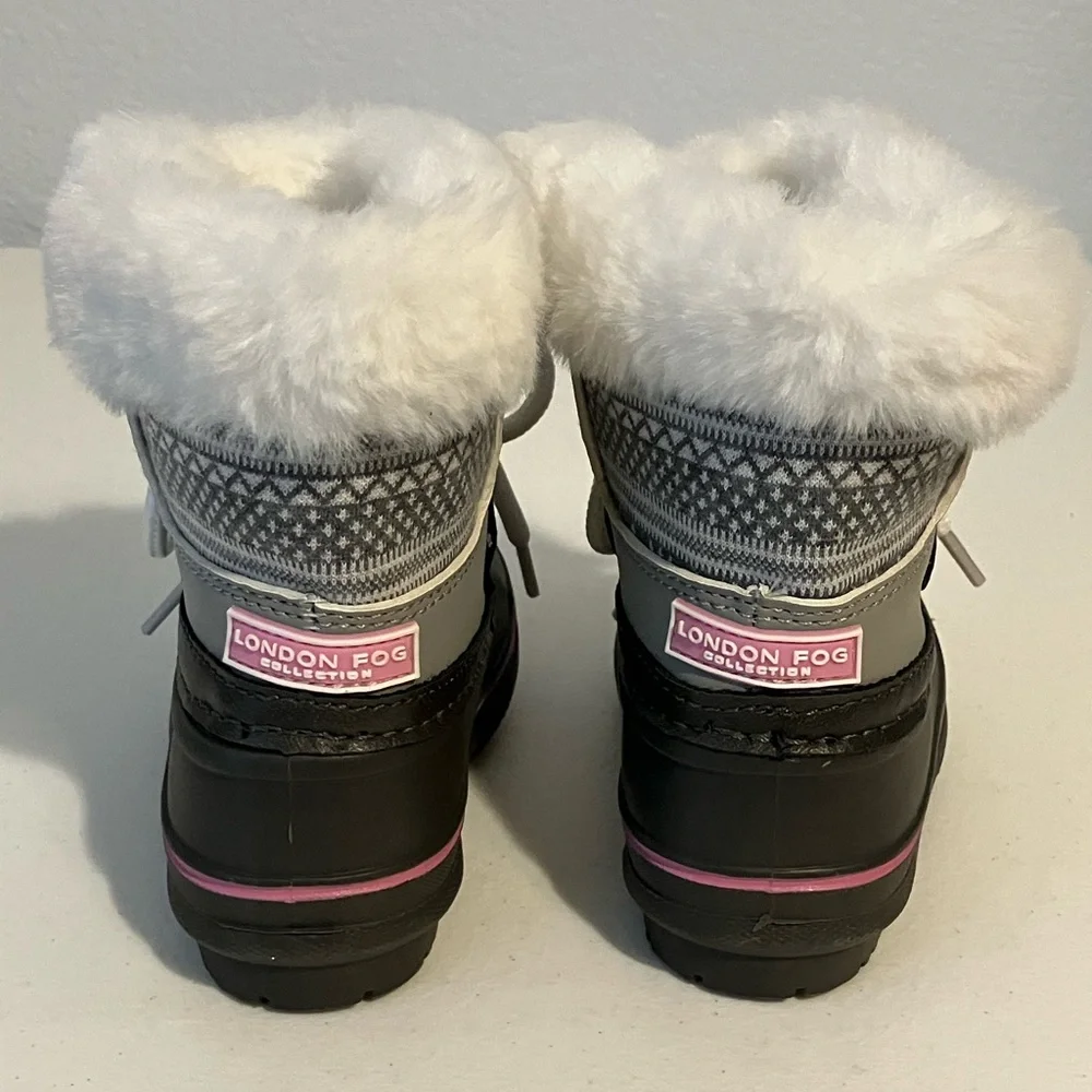 NWOT London Fog Pink and Gray Faux Fur Snow Boots for Girls Size C5 - Picture 4 of 8